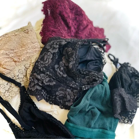 FREE PEOPLESLot of 2 Lace Maroon Burgundy Bralette Tan Strapless Bandeaus